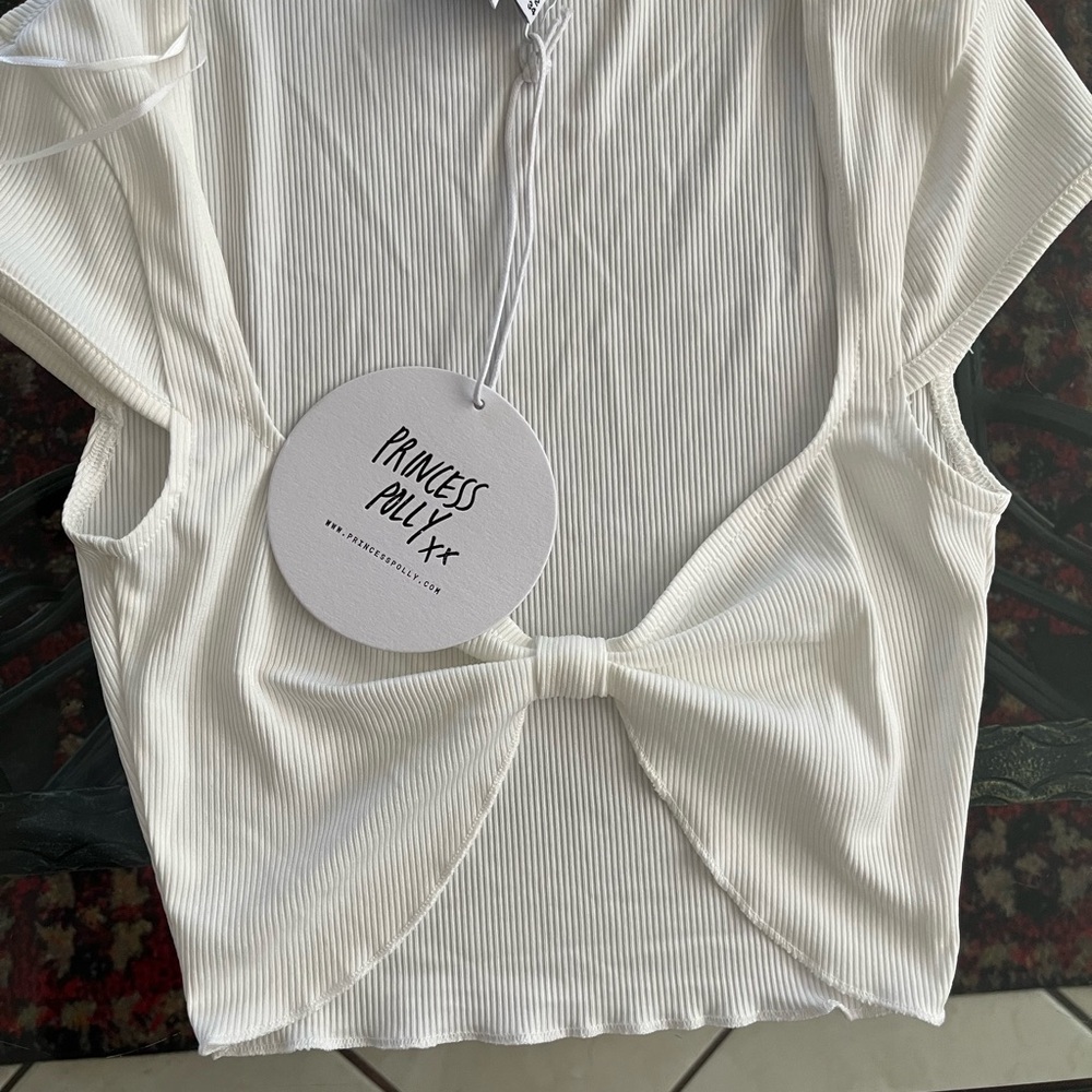 Princess Polly Cream Ribbed Crop Top